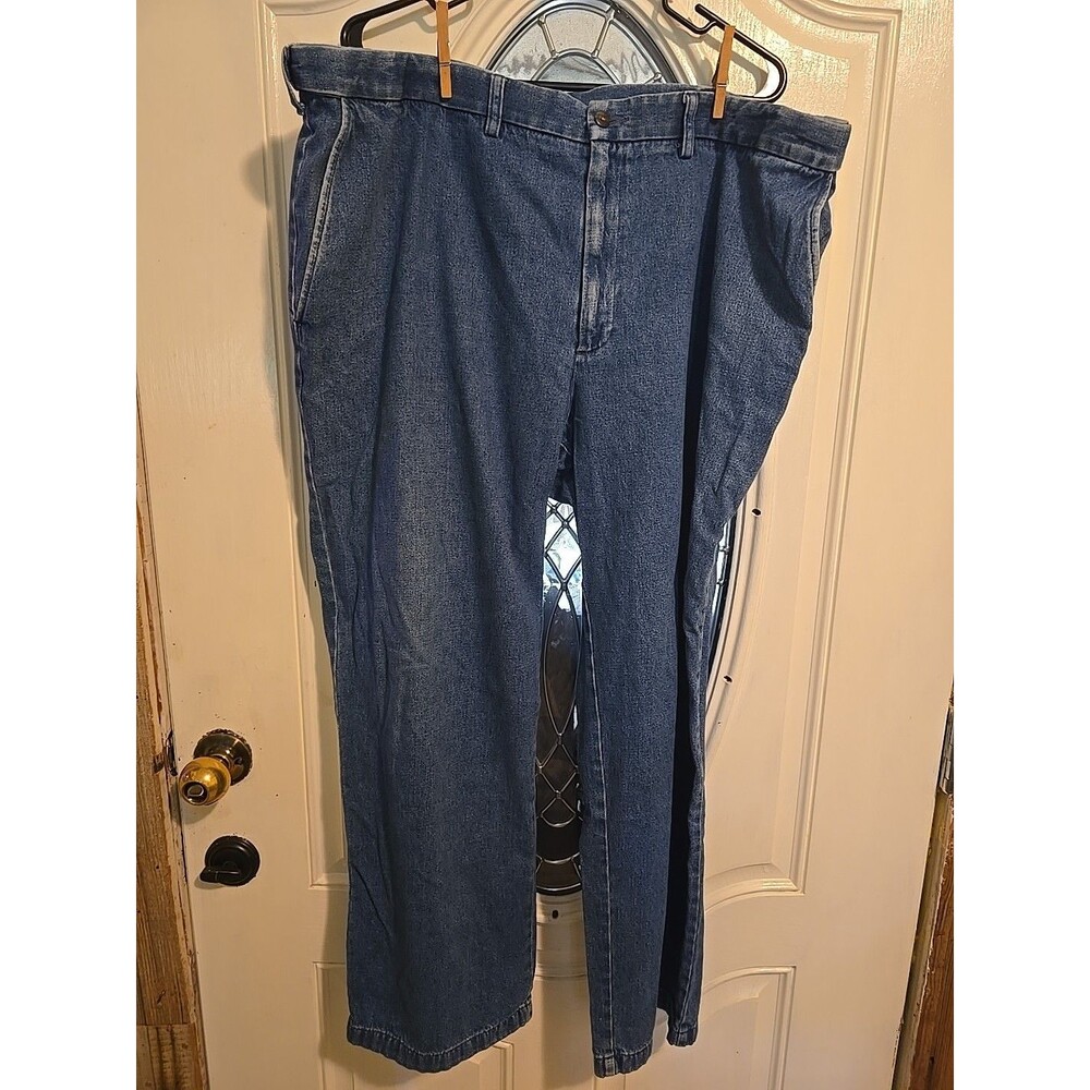 Haggar Jeans Mens 44x30 Blue Denim Classic Fit Plain Flat Front Medium Wash